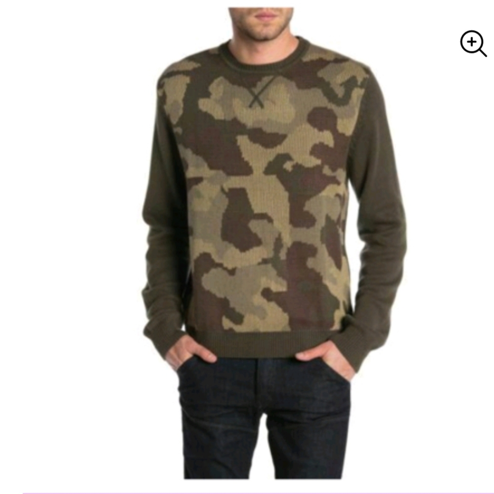 Weatherproof Vintage Men's Sweater Medium Green Camo Crew Neck Top